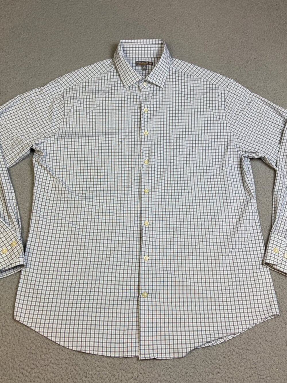 Peter Millar Summer Comfort Shirt Mens Large White Blue Gray Check Long Sleeve